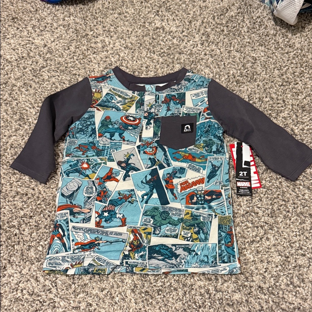 Rags to Raches Marvel Comic Panel Tee - Teal, Navy, Red